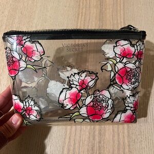 Victoria's Secret Clear Floral Makeup Bag - Pink & Black Accents